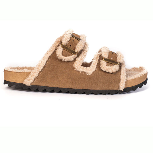 SANDALIA ZIPOLITE INVIERNO GAMUZA ARENA BORREGO BEIGE