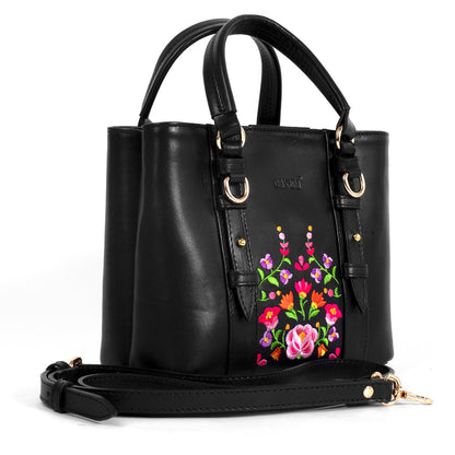 BOLSA HUIPIL BORDADO FLORES NEGRO